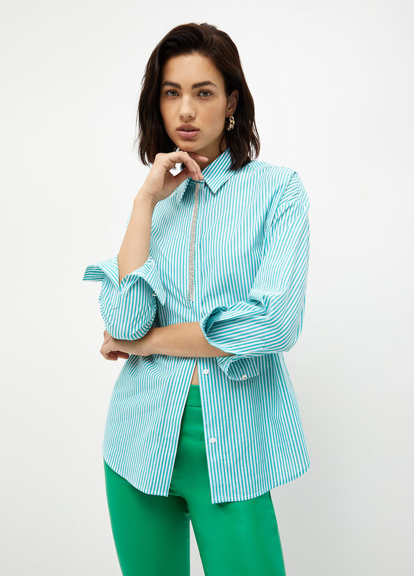 Camicie Liu Jo A Strisce Poplin Donna Menta | HQV-745360