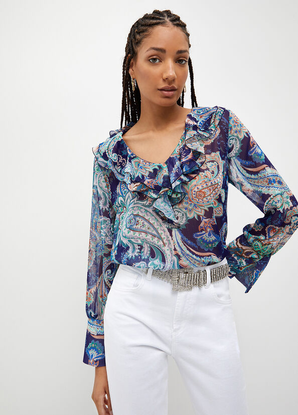 Camicie Liu Jo Blouse With Paisley Print Donna Blu | YSL-098462