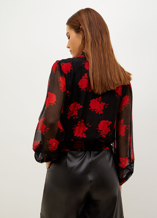 Camicie Liu Jo Floral Chiffon Blouse Donna Nere Rosse | RJN-059468