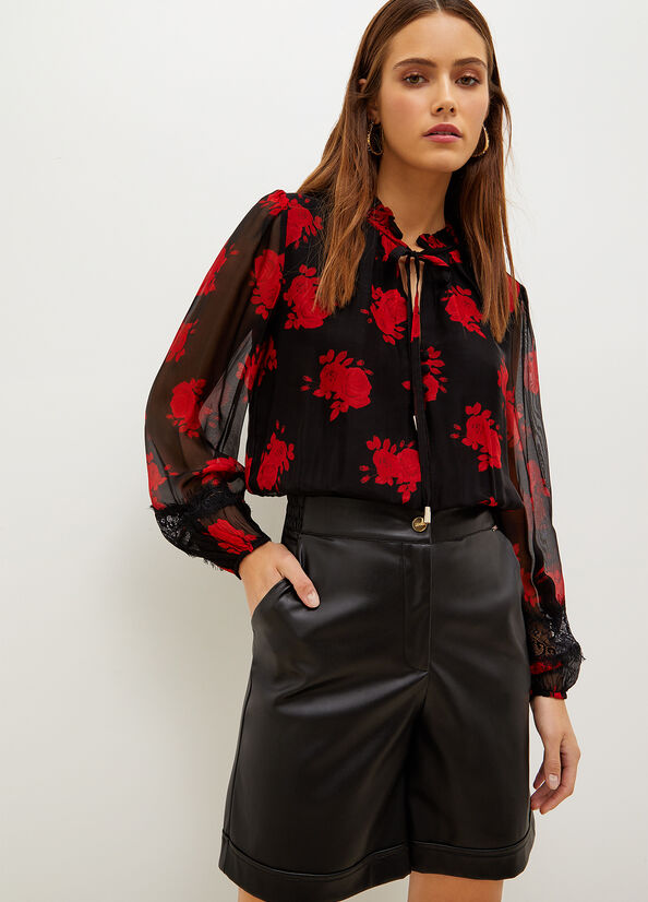 Camicie Liu Jo Floral Chiffon Blouse Donna Nere Rosse | RJN-059468