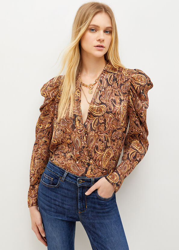 Camicie Liu Jo Lurex® Paisley Blouse Donna Nere Gialle | EKM-978436