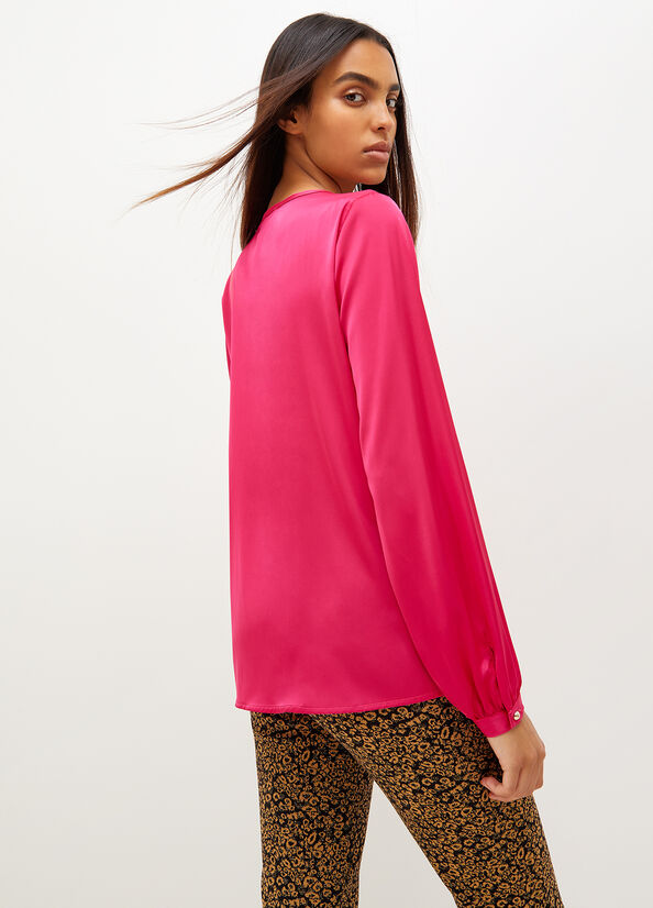 Camicie Liu Jo Satin Blouse With Jewel Logo Donna Fucsia | QHO-908361