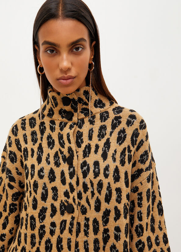 Cappotti Liu Jo Animal-Print Knit Donna Marroni | QSU-859340