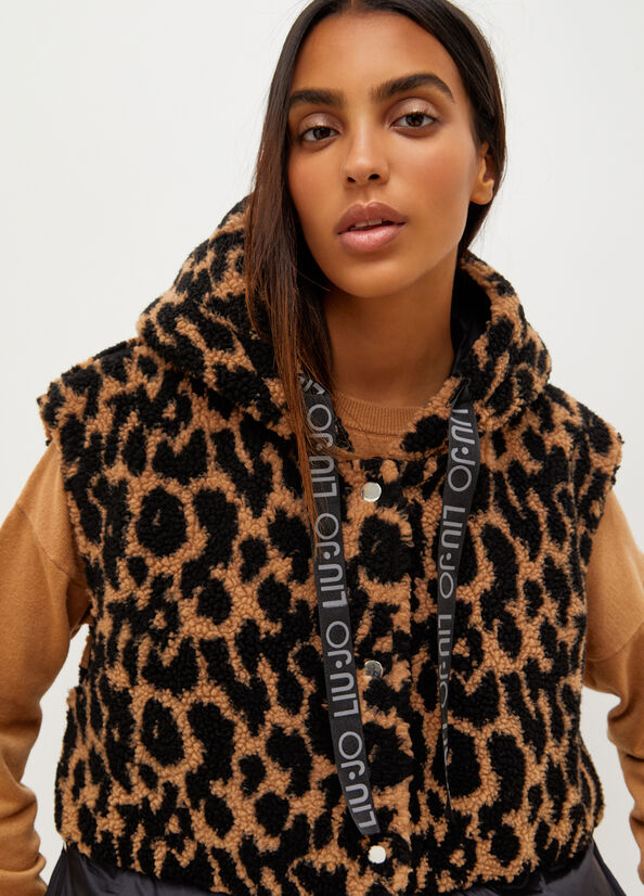 Cappotti Liu Jo Imbottito Gilet With Animal Print Donna Marroni | MXN-216834