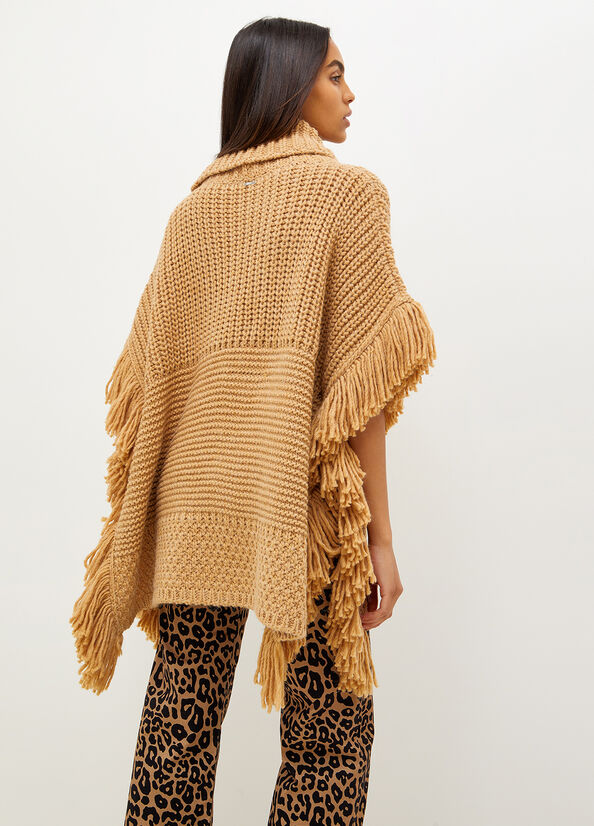 Cappotti Liu Jo Knit Cape With Fringes Donna Marroni | XIP-719564