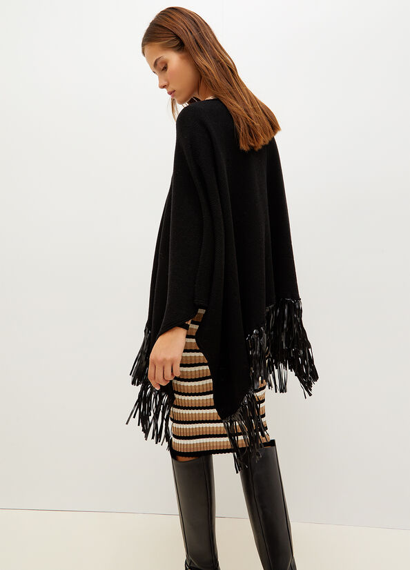 Cappotti Liu Jo Poncho With Fringes Donna Nere | LIR-092415