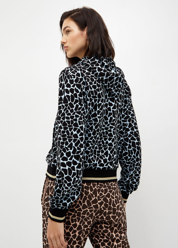 Felpe Liu Jo Animal-Print With Zip Donna Blu | RWU-503261