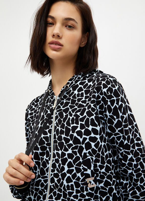 Felpe Liu Jo Animal-Print With Zip Donna Blu | RWU-503261