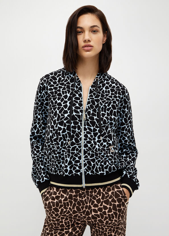 Felpe Liu Jo Animal-Print With Zip Donna Blu | RWU-503261