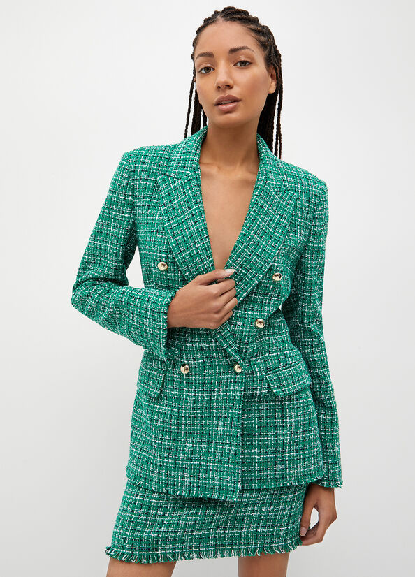 Giacca Liu Jo Checked Bouclé Blazer Donna Verdi | KRM-825349