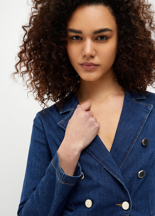 Giacca Liu Jo Double-Breasted Denim Blazer Donna Blu | RMN-427150