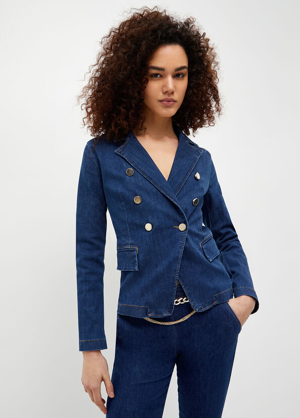 Giacca Liu Jo Double-Breasted Denim Blazer Donna Blu | RMN-427150