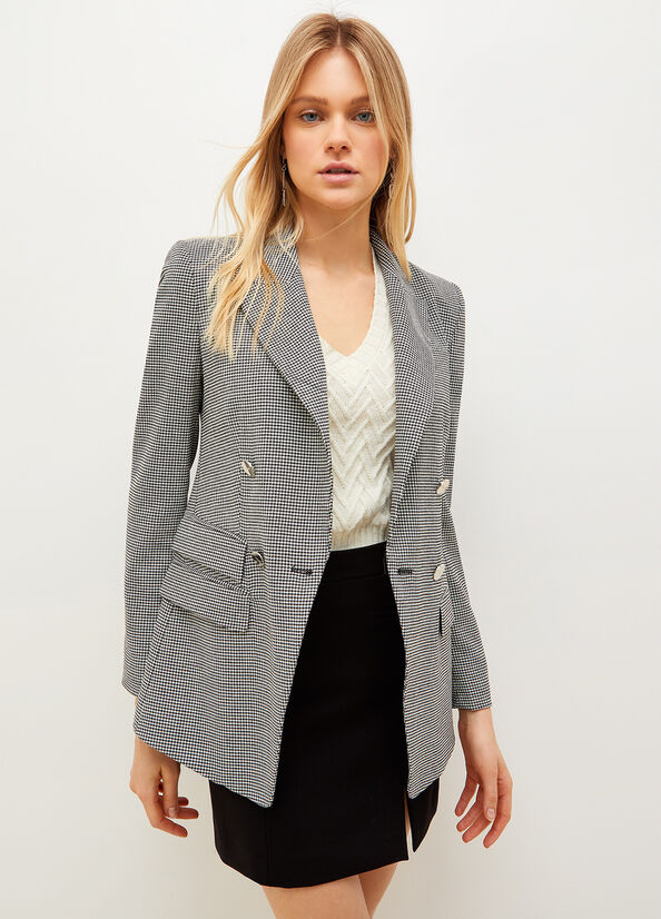 Giacca Liu Jo Eco-Friendly Houndstooth Blazer Donna Bianche Nere | WVO-156780