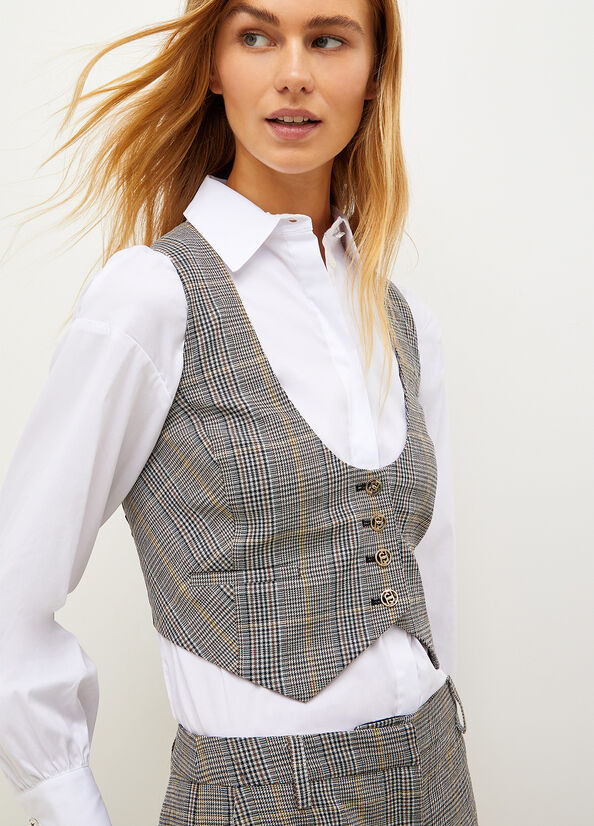 Giacca Liu Jo Glen Plaid Vest Donna Grigie | MQO-260839