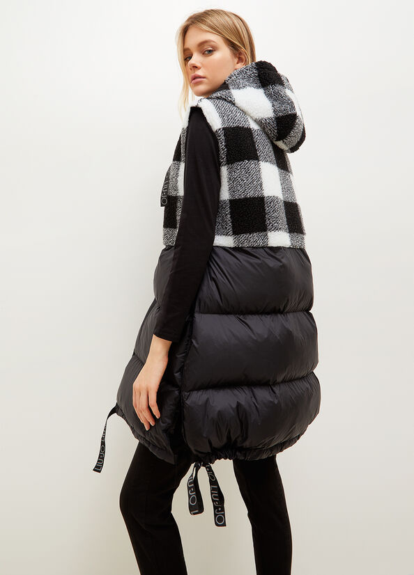 Giacca Liu Jo Imbottito Gilet With Check Print Donna Bianche Nere | GXY-910367