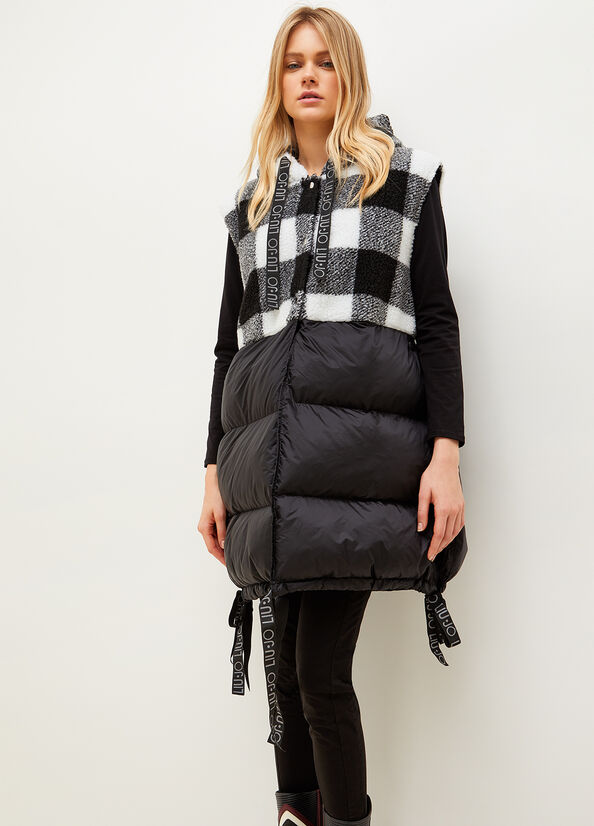 Giacca Liu Jo Imbottito Gilet With Check Print Donna Bianche Nere | GXY-910367