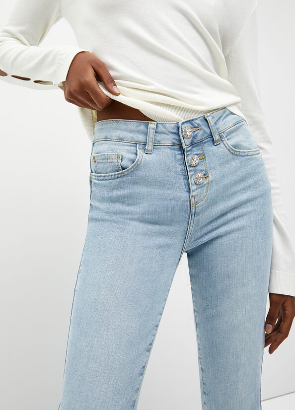 Jeans Straight Liu Jo Cropped Bottom Up Donna Blu Chiaro | JNP-826749