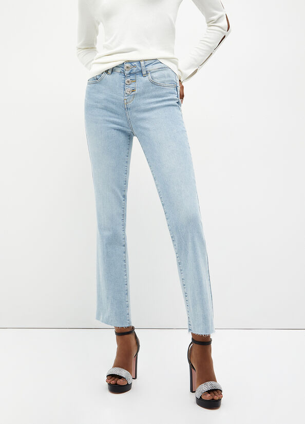 Jeans Straight Liu Jo Cropped Bottom Up Donna Blu Chiaro | JNP-826749