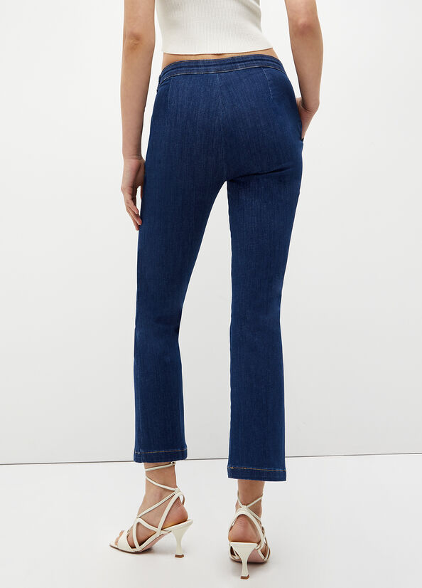 Jeans Straight Liu Jo Cropped With Jewel Accessory Donna Blu | DCY-197423