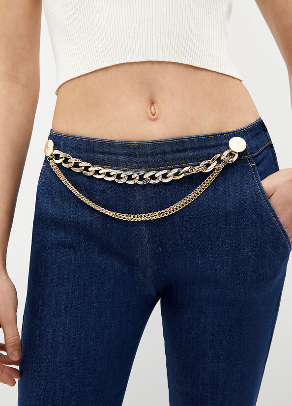 Jeans Straight Liu Jo Cropped With Jewel Accessory Donna Blu | DCY-197423