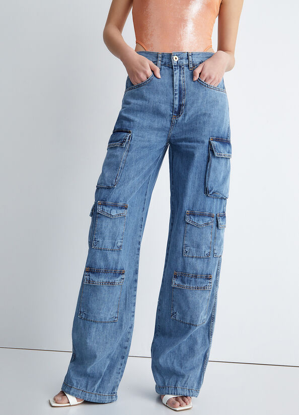 Jeans Straight Liu Jo Eco-Friendly Cargo Donna Blu Chiaro | WYQ-085624