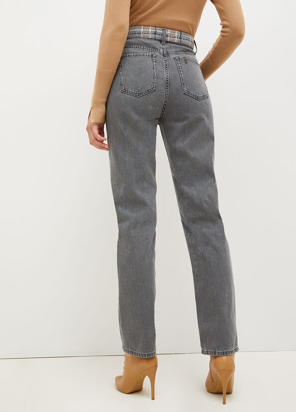 Jeans Straight Liu Jo With Bouclé Details Donna Grigie | FLB-617843