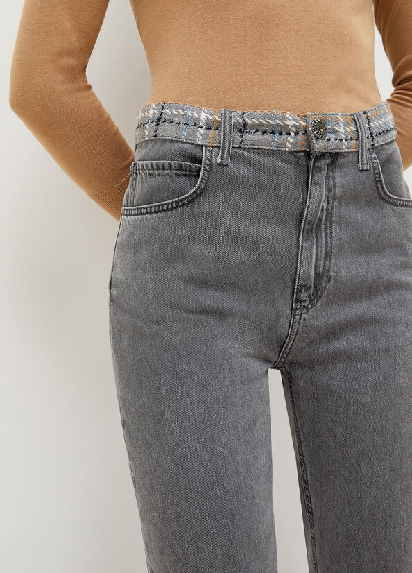 Jeans Straight Liu Jo With Bouclé Details Donna Grigie | FLB-617843