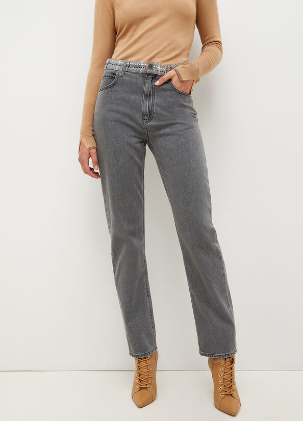 Jeans Straight Liu Jo With Bouclé Details Donna Grigie | FLB-617843