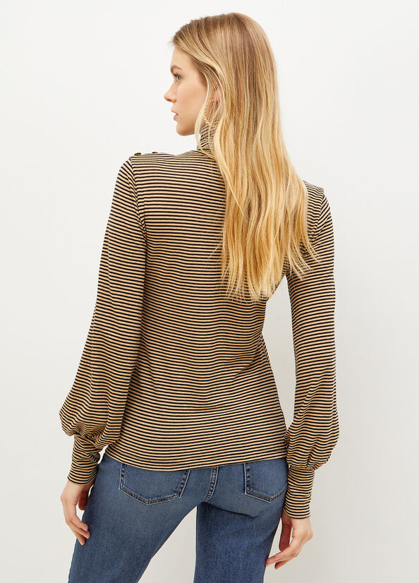 Magliette Liu Jo A Strisce Turtleneck Donna Marroni | GZP-819502