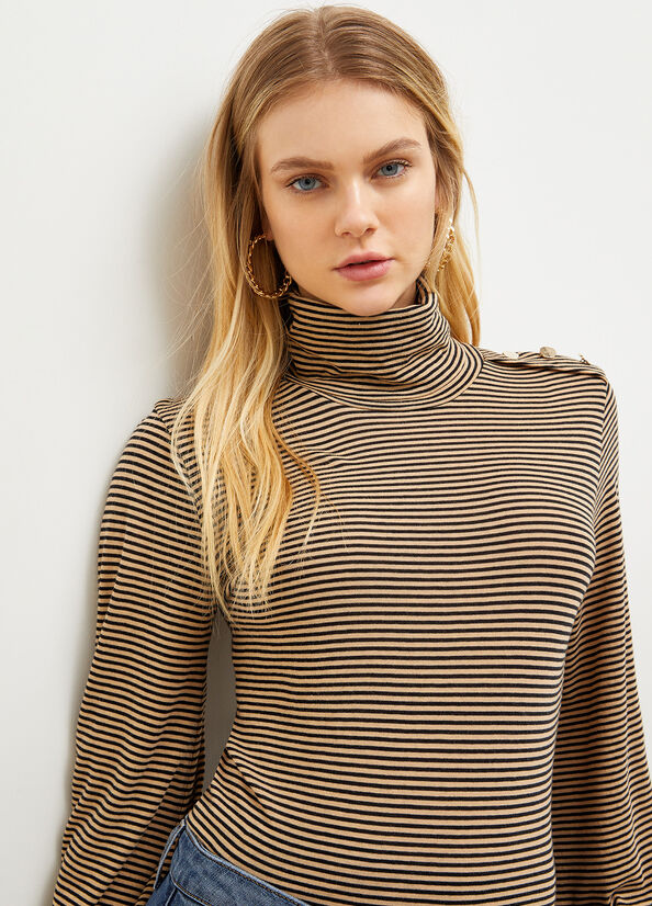 Magliette Liu Jo A Strisce Turtleneck Donna Marroni | GZP-819502