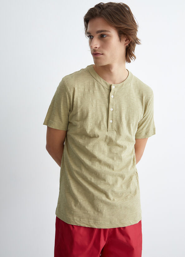 Magliette Liu Jo Cotone Henley Uomo Beige | XNW-614280