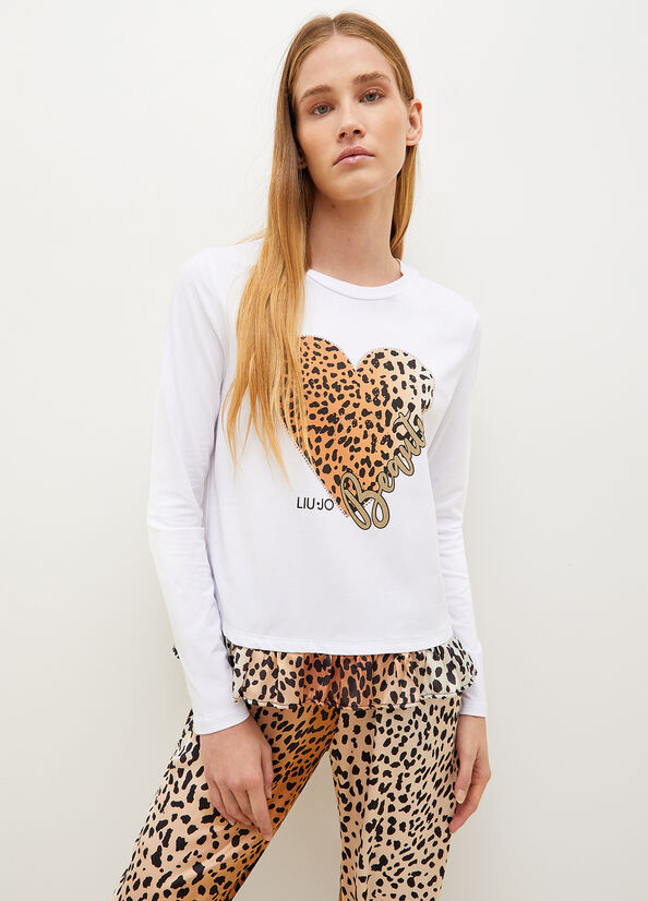 Magliette Liu Jo With Animal-Print Heart Donna Bianche | RLK-243980