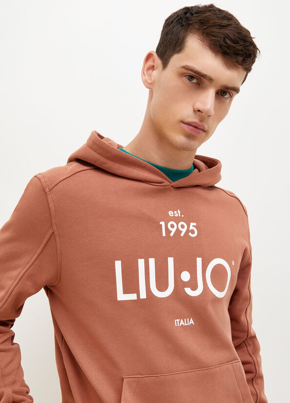 Maglioni Liu Jo 1995 Logo Hoodie Uomo Marroni | PBG-829015