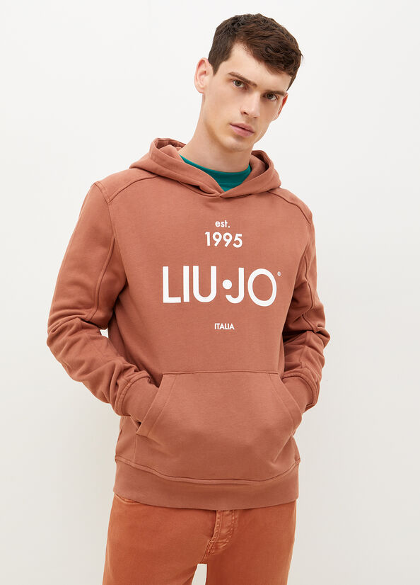 Maglioni Liu Jo 1995 Logo Hoodie Uomo Marroni | PBG-829015