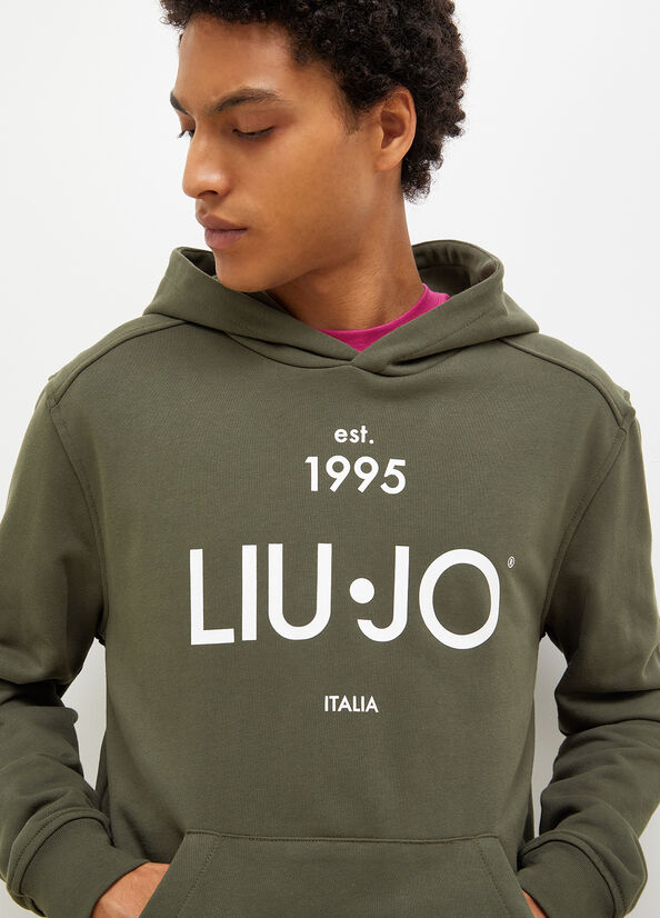 Maglioni Liu Jo 1995 Logo Hoodie Uomo Verdi | BSR-089374