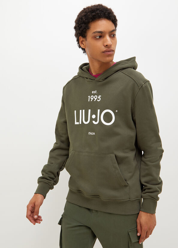 Maglioni Liu Jo 1995 Logo Hoodie Uomo Verdi | BSR-089374