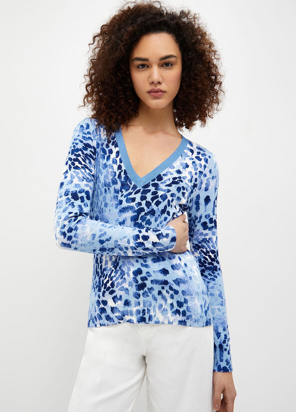 Maglioni Liu Jo Animal Print Donna Blu Chiaro | BQU-049158