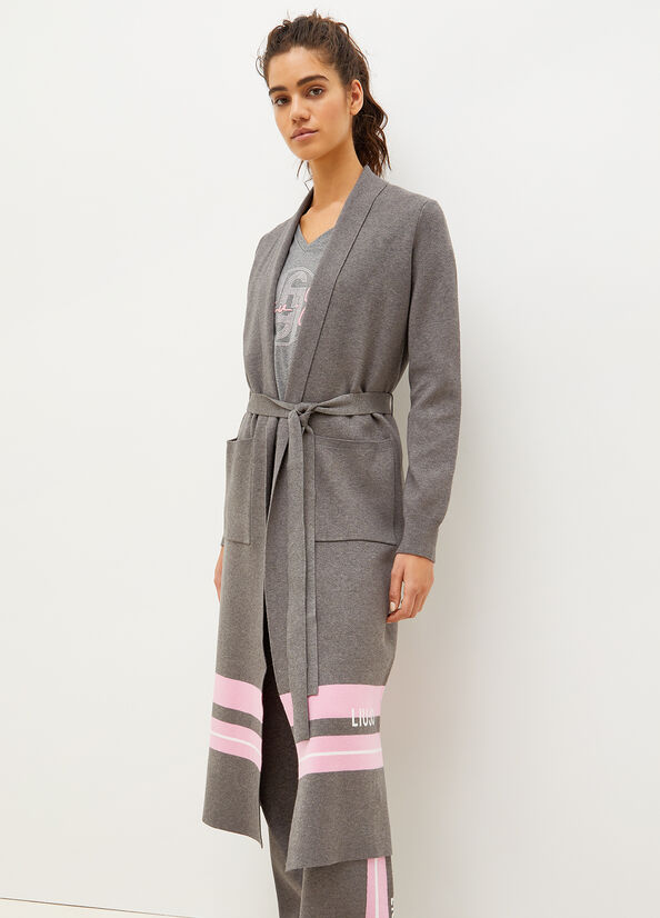 Maglioni Liu Jo Cardigan With Logo Donna Grigie Rosa | CHT-163892