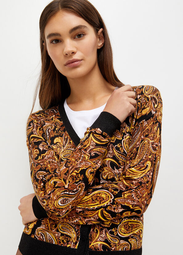 Maglioni Liu Jo Cardigan With Paisley Print Donna Nere Gialle | UWT-832504