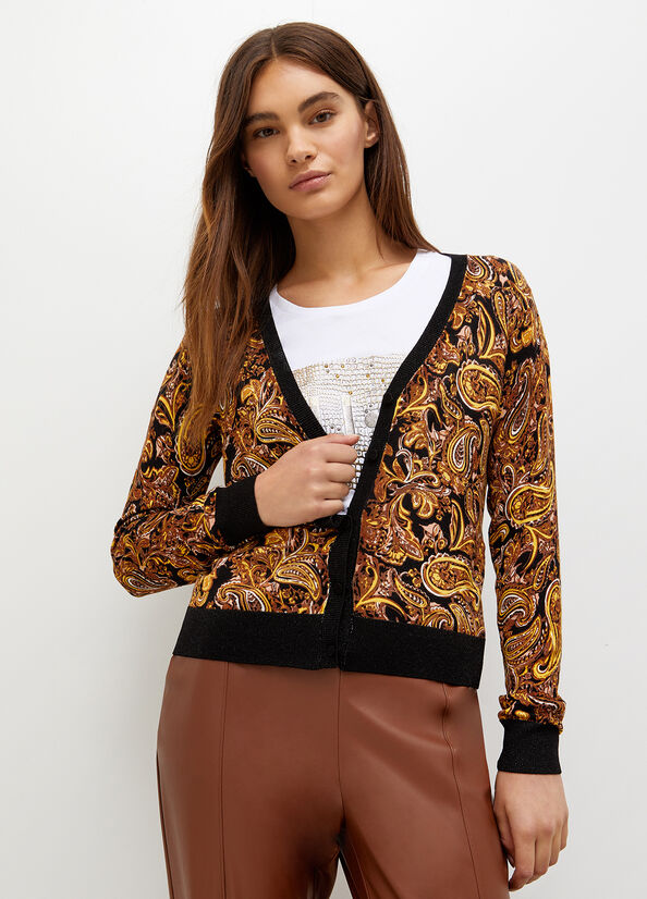 Maglioni Liu Jo Cardigan With Paisley Print Donna Nere Gialle | UWT-832504