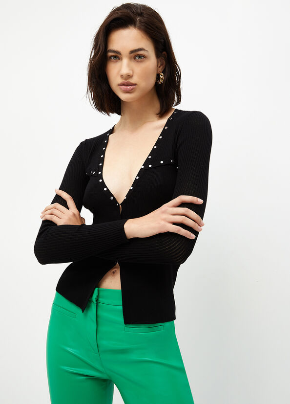 Maglioni Liu Jo Eco-Friendly Cardigan With Studs Donna Nere | JZG-593461