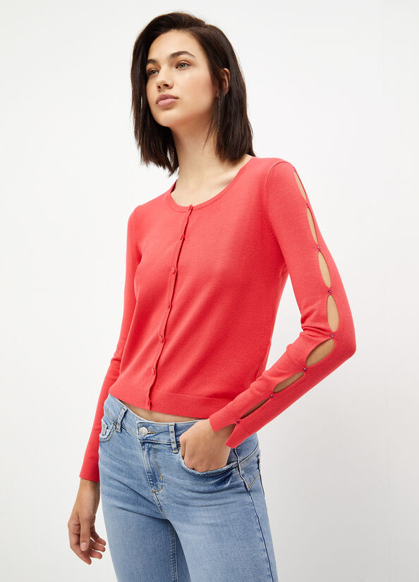 Maglioni Liu Jo Eco-Friendly Knit Cardigan Donna Rosse | MHE-465239