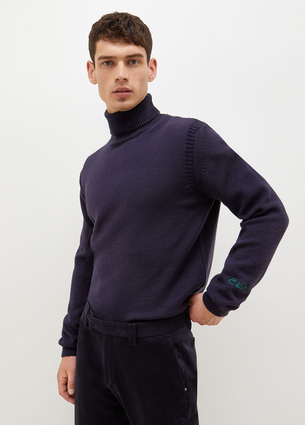 Maglioni Liu Jo Eco-Friendly Turtleneck Uomo Blu Scuro | MEF-197482