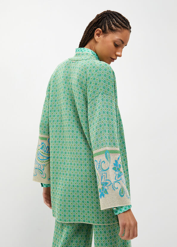 Maglioni Liu Jo Jacquard Kimono Donna Verde Acqua Chiaro | IVN-897640