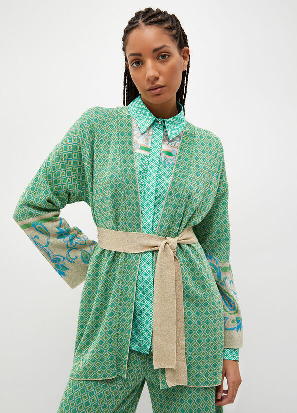 Maglioni Liu Jo Jacquard Kimono Donna Verde Acqua Chiaro | IVN-897640