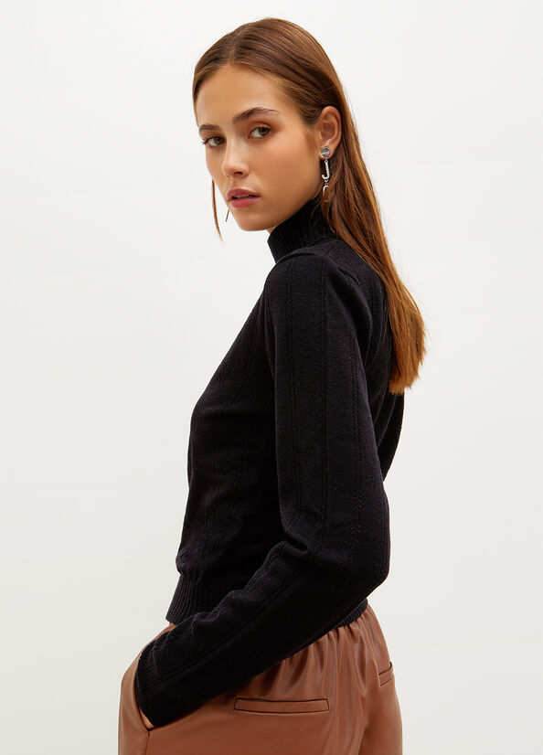 Maglioni Liu Jo Mock Turtleneck With Penwork Pattern Donna Nere | ATE-416873