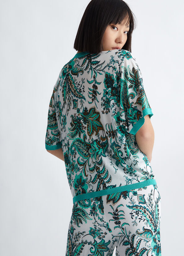 Maglioni Liu Jo Paisley Print Donna Verde Acqua Chiaro | QJI-017238