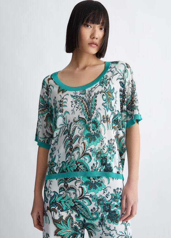 Maglioni Liu Jo Paisley Print Donna Verde Acqua Chiaro | QJI-017238