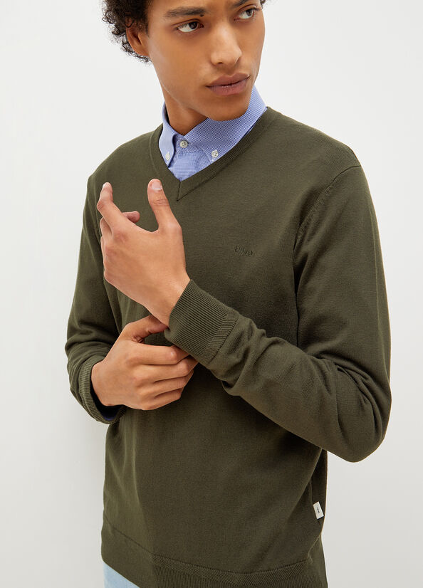 Maglioni Liu Jo V-Neck Pullover Uomo Verdi | KAR-726051