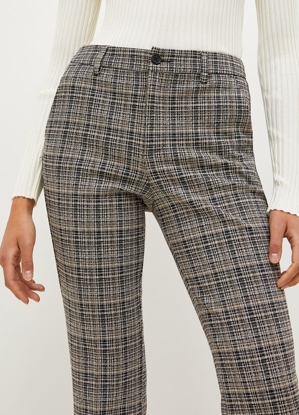 Pantaloni Liu Jo Bell-Bottom Jacquard Check Donna Grigie Nere | JFA-264705